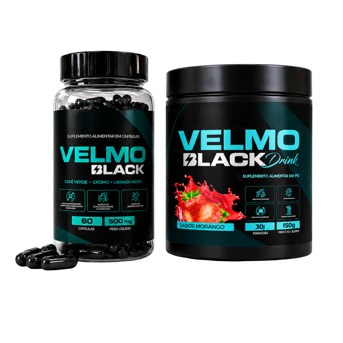 KIT VELMO BLACK DRINK MORANGO