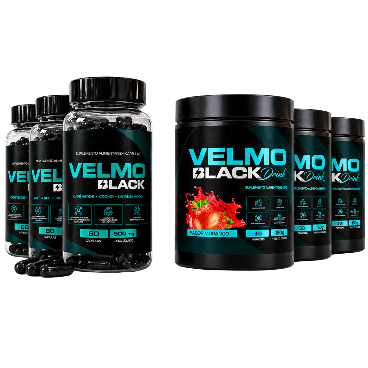 KIT VELMO BLACK DRINK MORANGO