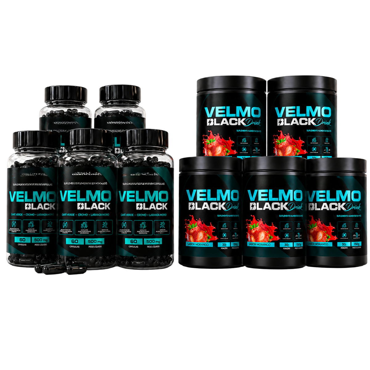 KIT VELMO BLACK DRINK MORANGO
